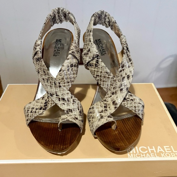 Michael Kors Beige Snake-Print Slingback Heels - Picture 2 of 6